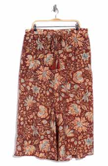 Floral Drawstring Waist Crop Wide Leg Pants