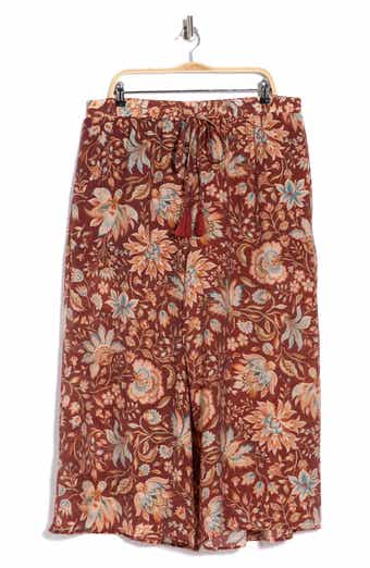 Floral Drawstring Waist Crop Wide Leg Pants