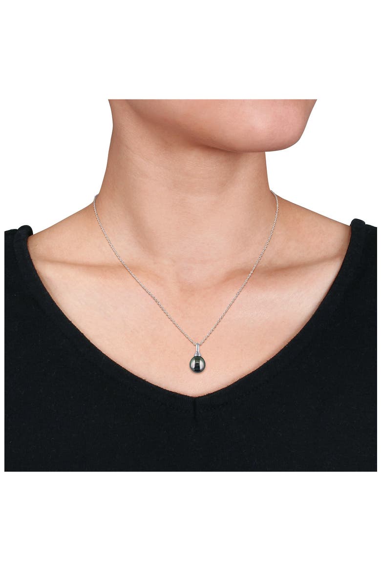 14K White Gold Cultured Black Tahitian Pearl Pendant Necklace, Alternate, color, BLACK