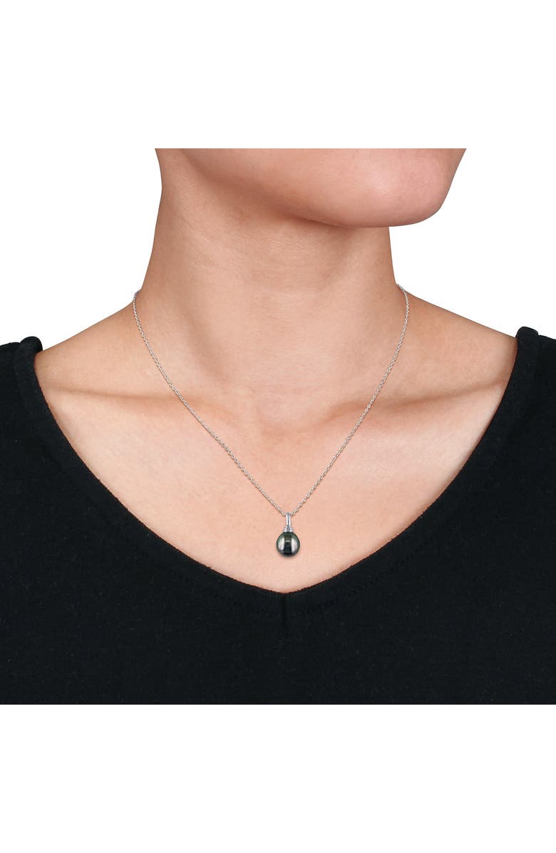 DELMAR 14K White Gold Cultured Black Tahitian Pearl Pendant Necklace, Alternate, color, Black