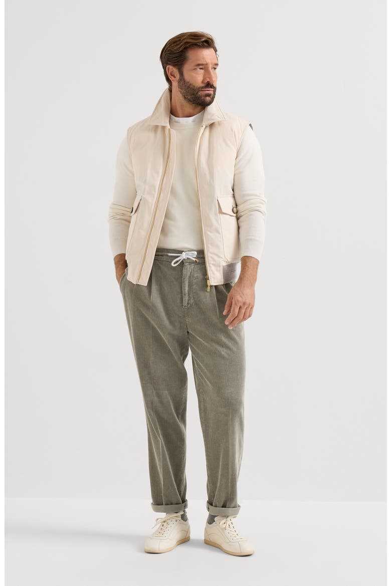 Garment-dyed Trousers In Cotton Corduroy With Drawstring And Double Pleats, Alternate, color, Brown