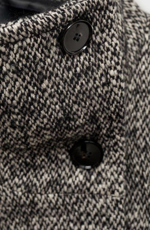 Mango Double Breasted Marled Knit Coat In Black