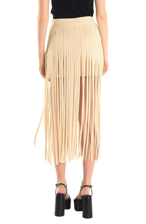 Endless Rose Knit Fringe Maxi Skirt In Light Beige