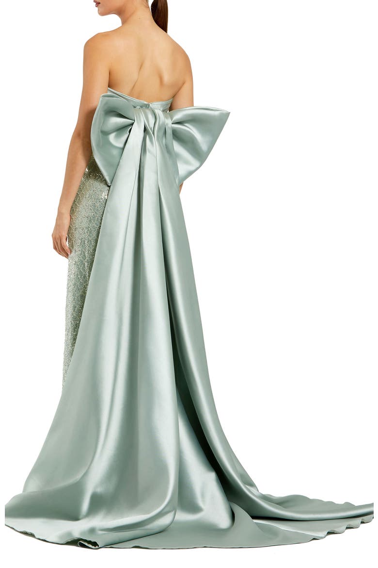 Strapless Embellished Gown With Back Bow Detail, Alternate, color, Sage