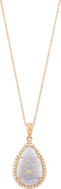 Frankie & Zoe 10K Yellow Gold Lab Grown Opal & Diamond Halo Pendant Necklace