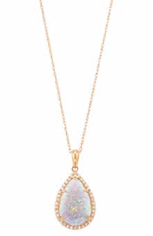 Frankie & Zoe 10K Yellow Gold Lab Grown Opal & Diamond Halo Pendant Necklace