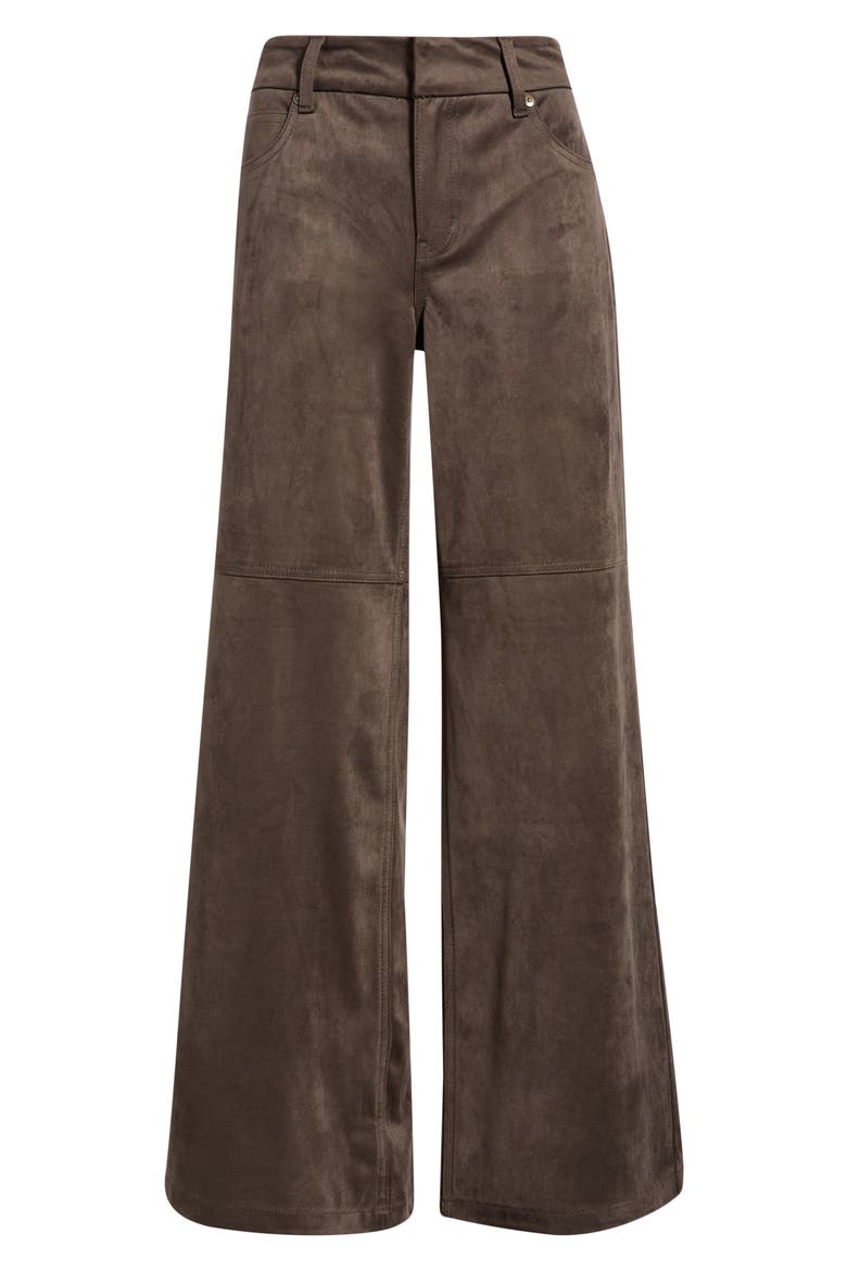 High Waist Wide Leg Faux Suede Jeans, Alternate, color, COFFEE
