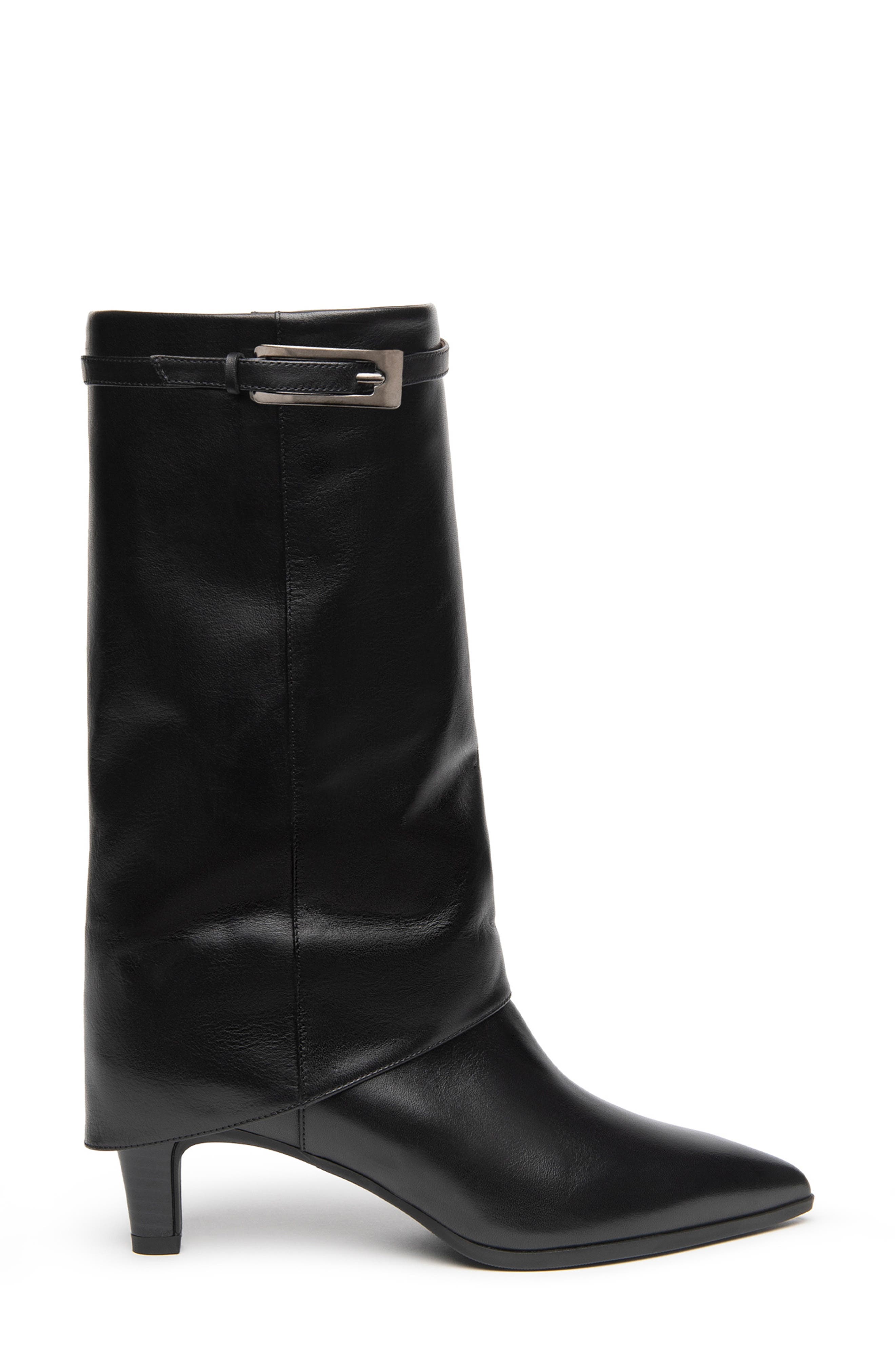 Pointed Toe Cuff Leather Boot, Alternate, color, BLACK