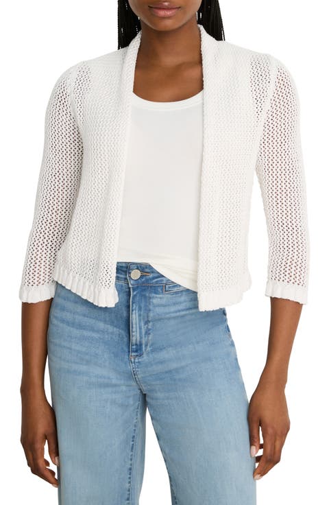 Openwork Knit Mesh Ruffle Trim Cardigan