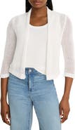 NIC+ZOE Openwork Knit Mesh Ruffle Trim Cardigan