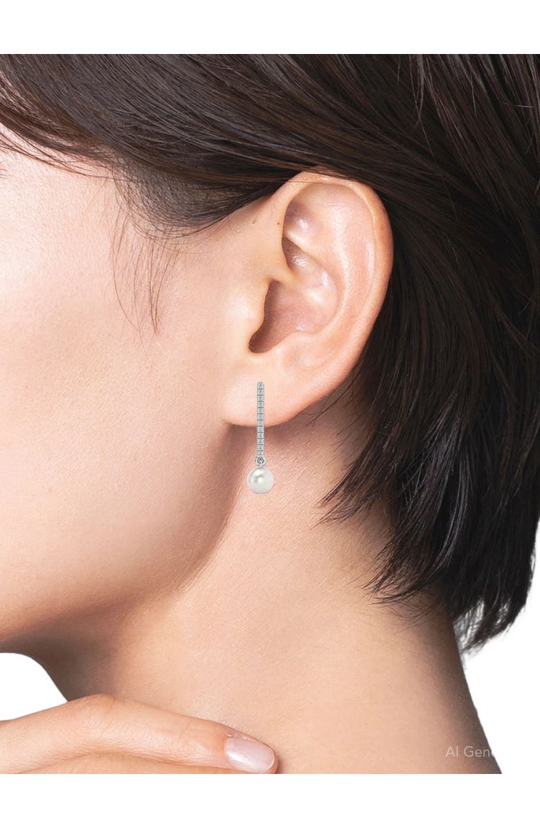 Bliss Diamond 6mm Pearl & Diamond Dangle Earrings Women's 14k Gold Tennis Earrings Lab Grown, Alternate, color, 14K White Gold