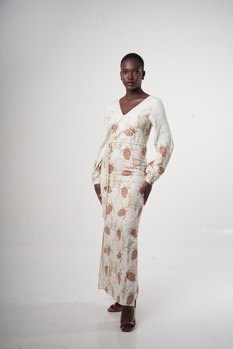 Maroa Linen-blend Printed Maxi Dress, Alternate, color, Ivory (off-white)