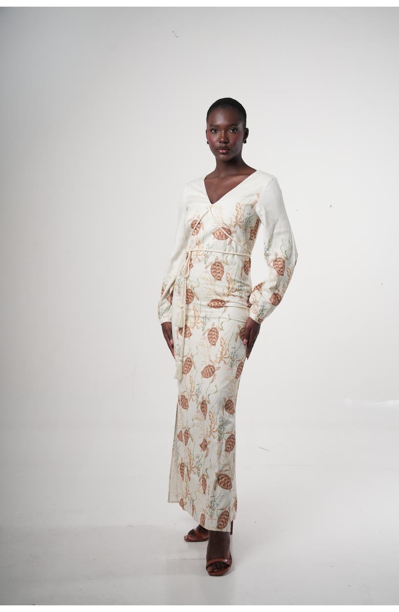 Sable Maroa Linen-blend Printed Maxi Dress, Alternate, color, Ivory (Off-White)