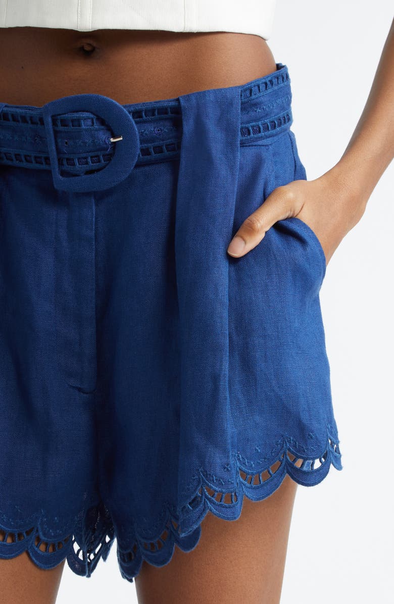 FARM Rio Richelieu Lace Detail Linen Shorts, Alternate, color, 