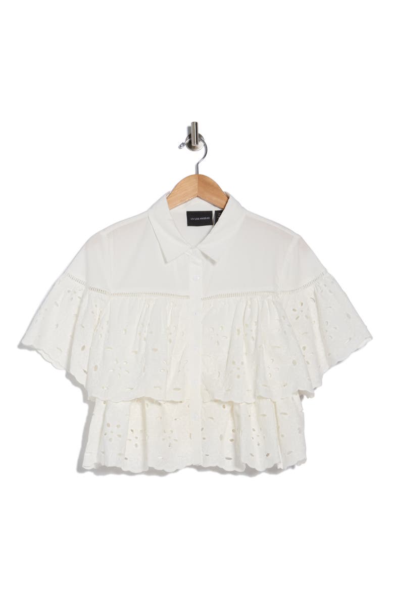 Cotton Eyelet Button-Up Shirt, Alternate, color, WHITE
