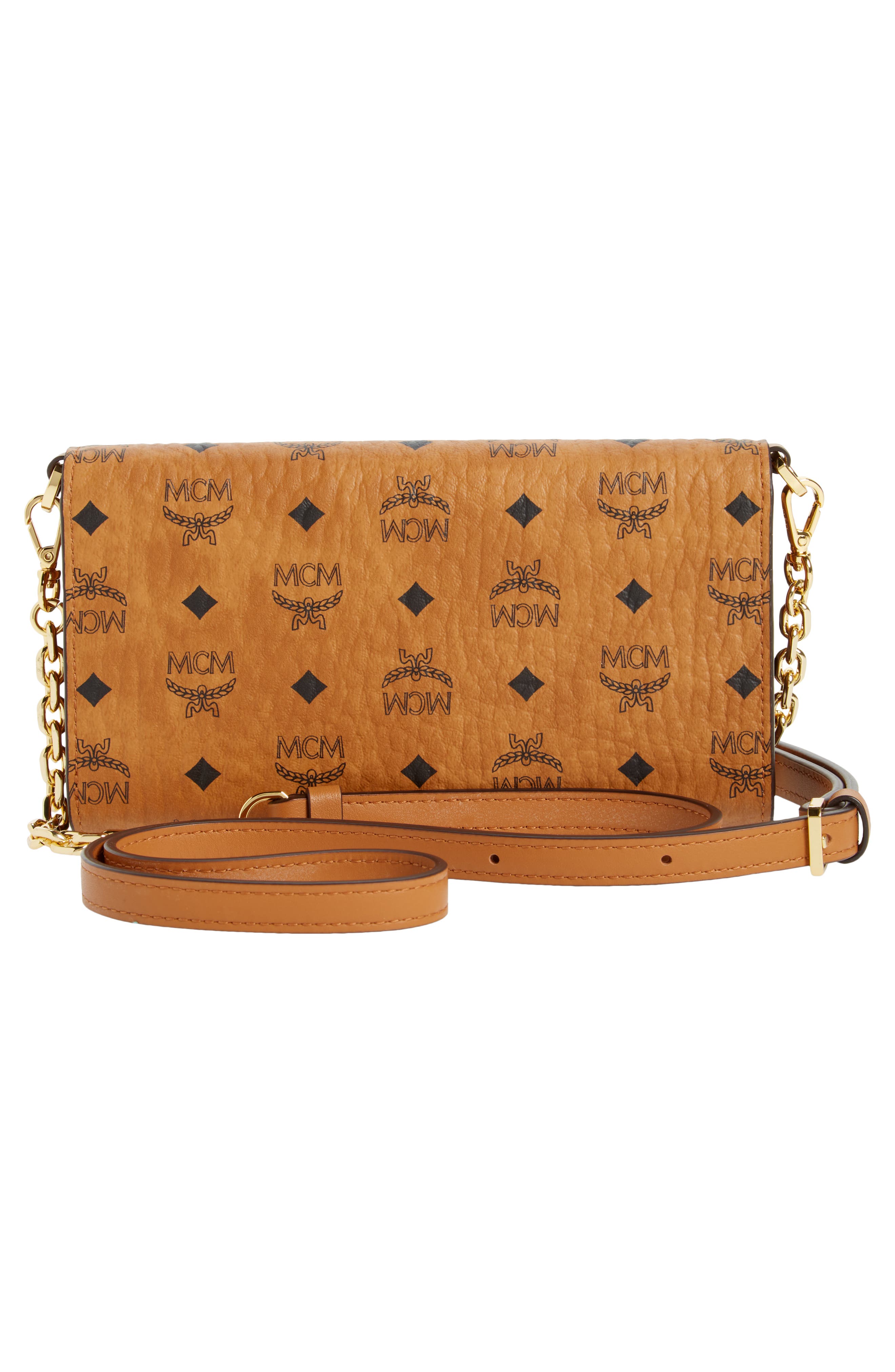 MCM Visetos Coated Canvas Crossbody Wallet, Alternate, color, Cognac