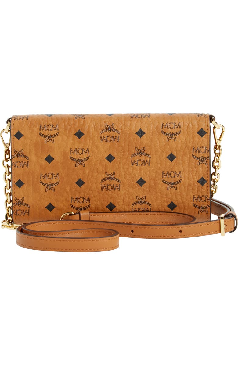 MCM Visetos Coated Canvas Crossbody Wallet, Alternate, color, Cognac