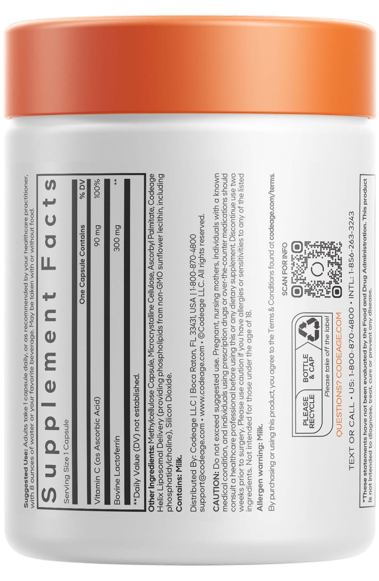 Codeage Liposomal Lactoferrin+, Alternate, color, White