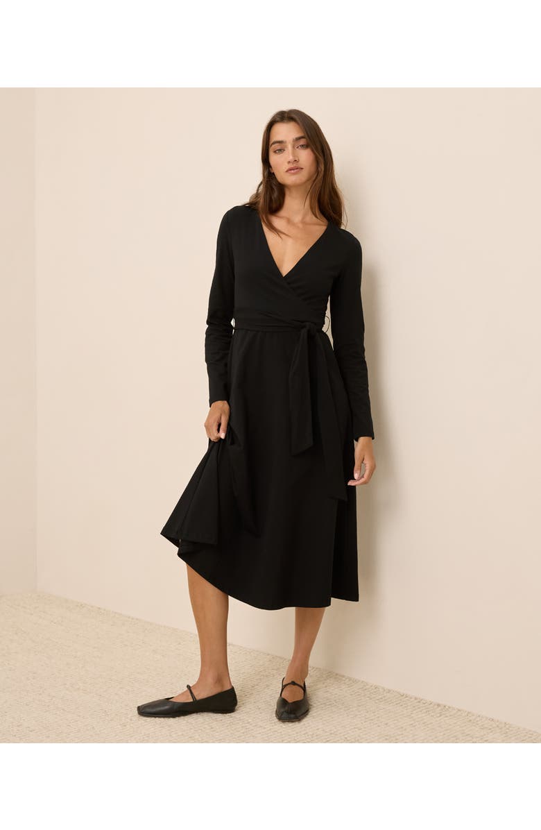 Pact Fit & Flare Wrap Dress, Main, color, Black