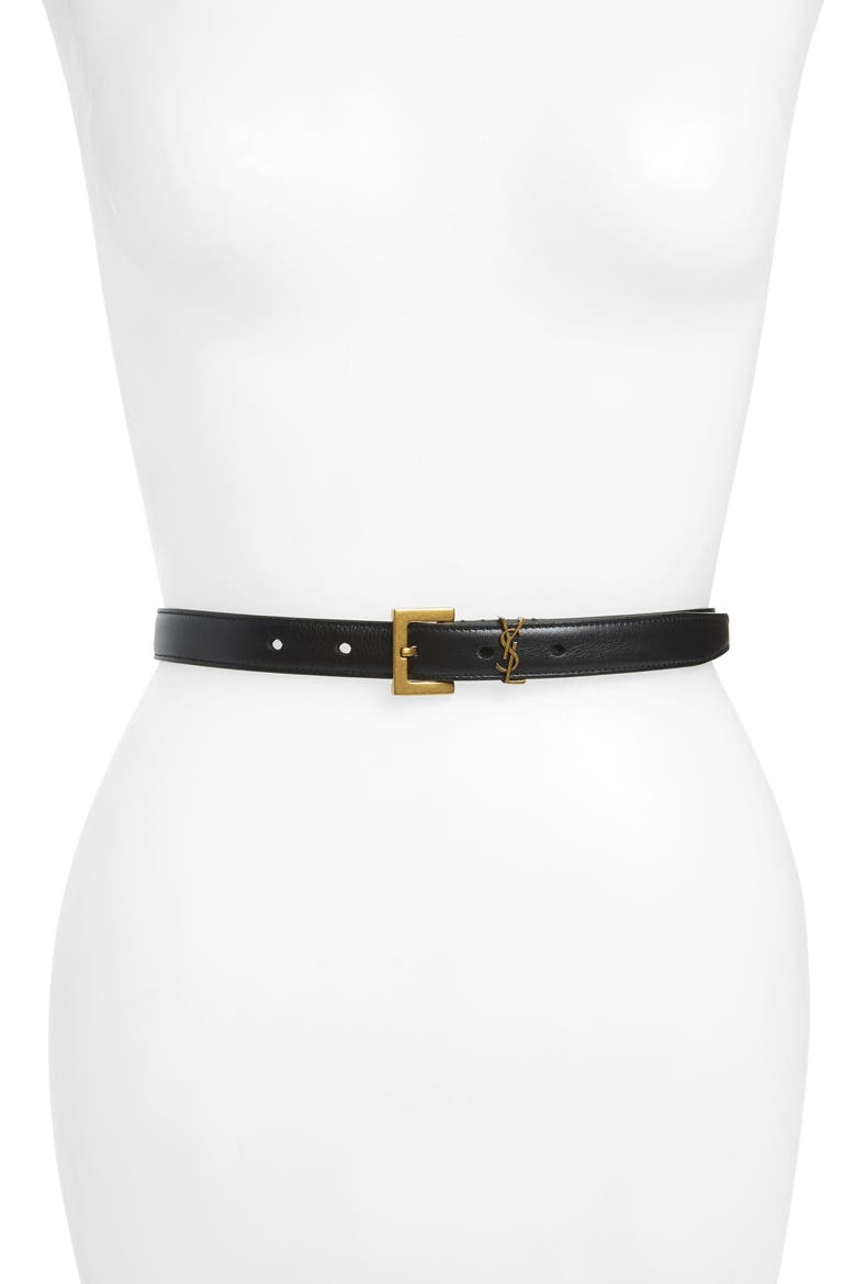 YSL Cintura Leather Belt, Main, color, 1000 NOIR/GOLD