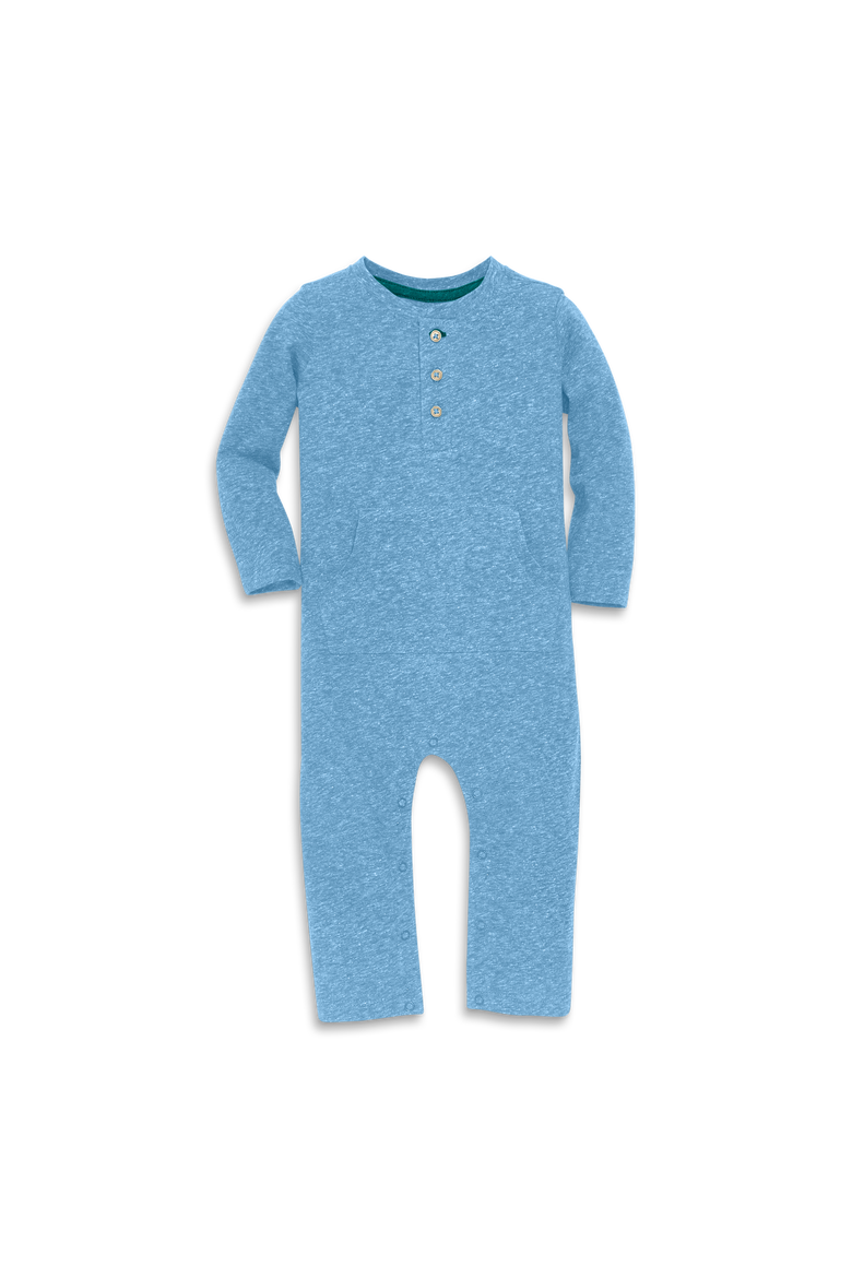 Baby Heathered Henley Romper, Main, color, Cornflower