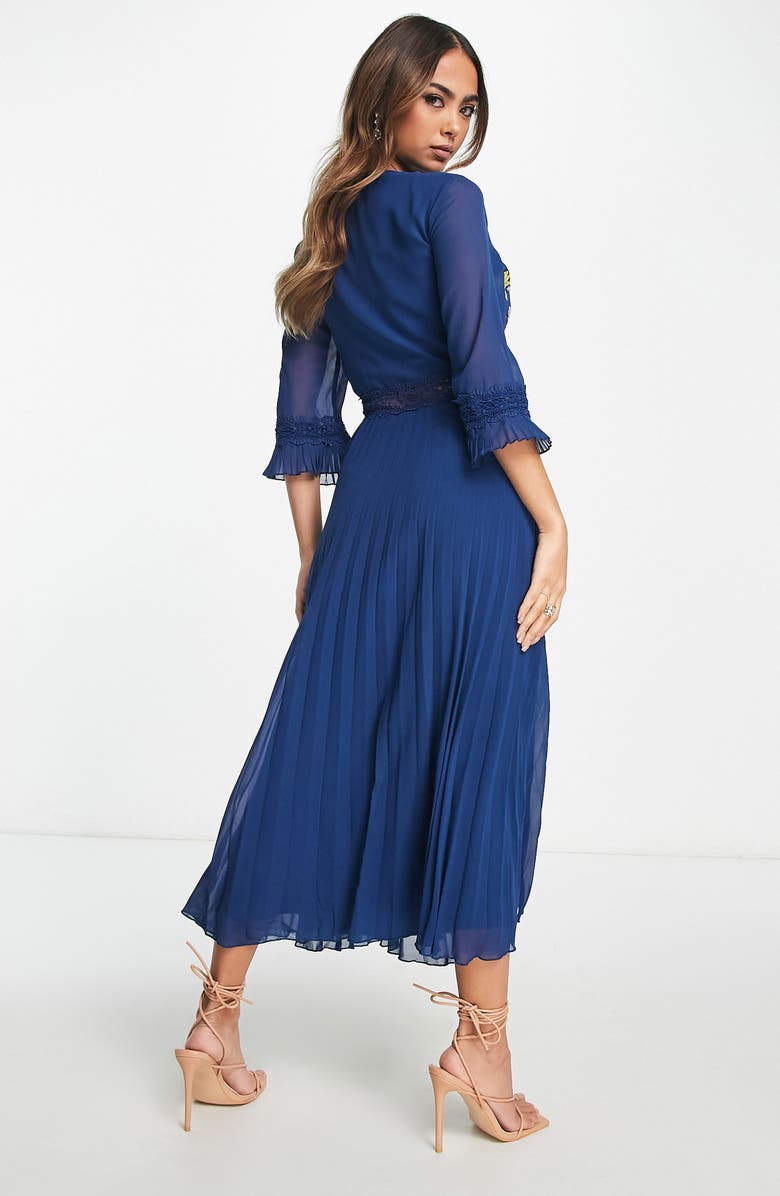 ASOS DESIGN Floral Embroidered Pleated Midi Dress, Alternate, color, 