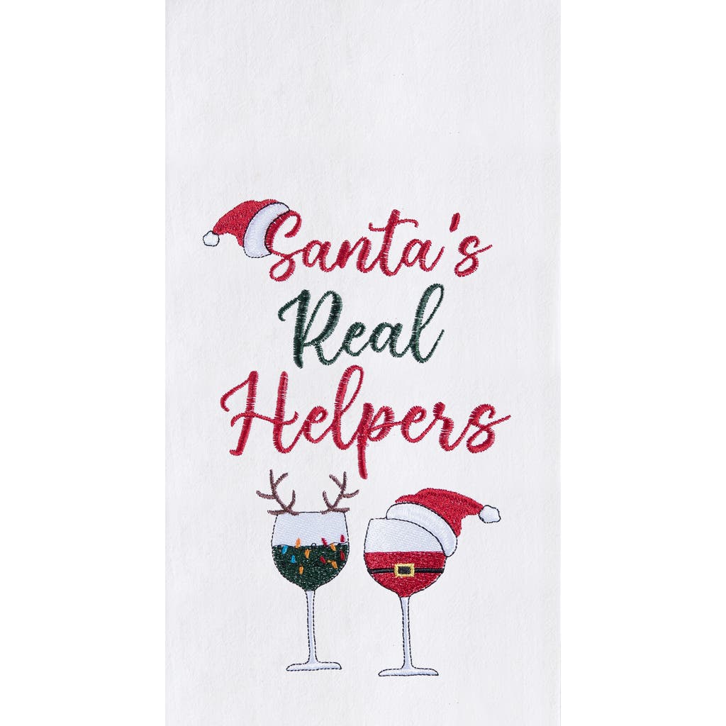 C & F Home C&f Home Christmas Theme "santa's Real Helpers" Red & White Wine Glasses Cotton Flour Sack Kitchen D In White