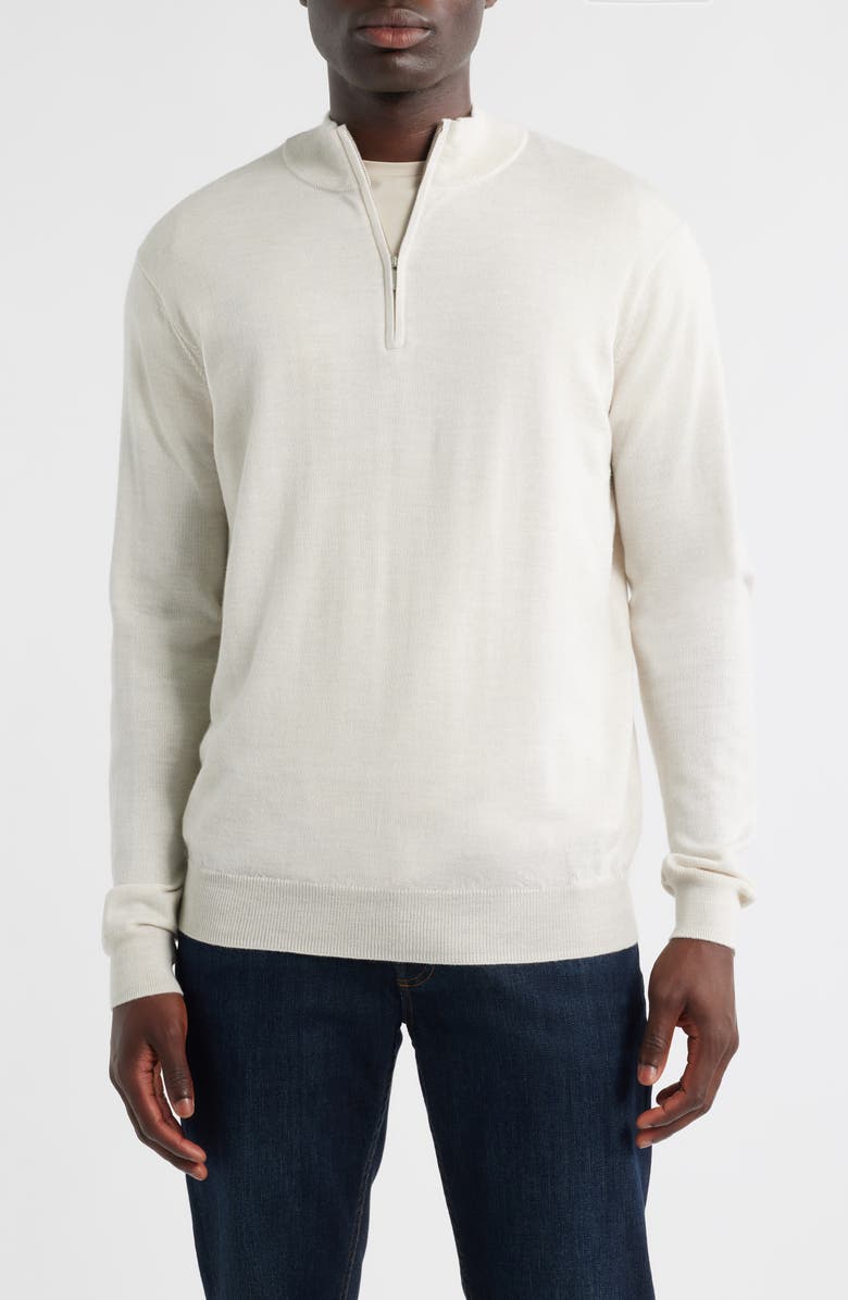 Peter Millar Autumn Crest Merino Wool Blend Quarter Zip Sweater, Main, color, Ivory