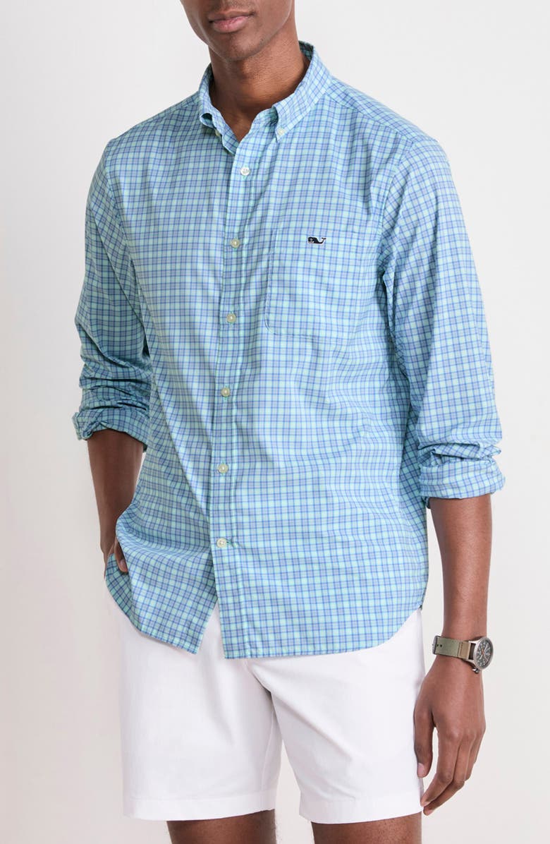 vineyard vines Cobia Check Featherweight Performance Button-Down Shirt, Main, color, Jake Blue