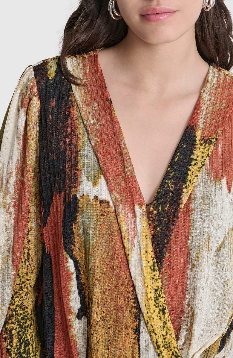 DKNY Print Faux Wrap Peplum Top, Alternate, color, Paint Stroke