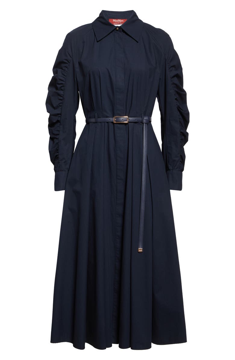 Max Mara Studio Valdese Ruched Long Sleeve Cotton Shirtdress, Alternate, color, Navy