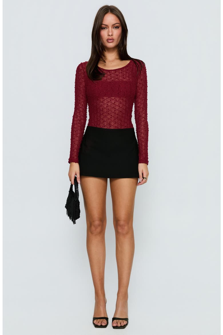 Harly Sheer Long Sleeve Bodysuit, Alternate, color, RED