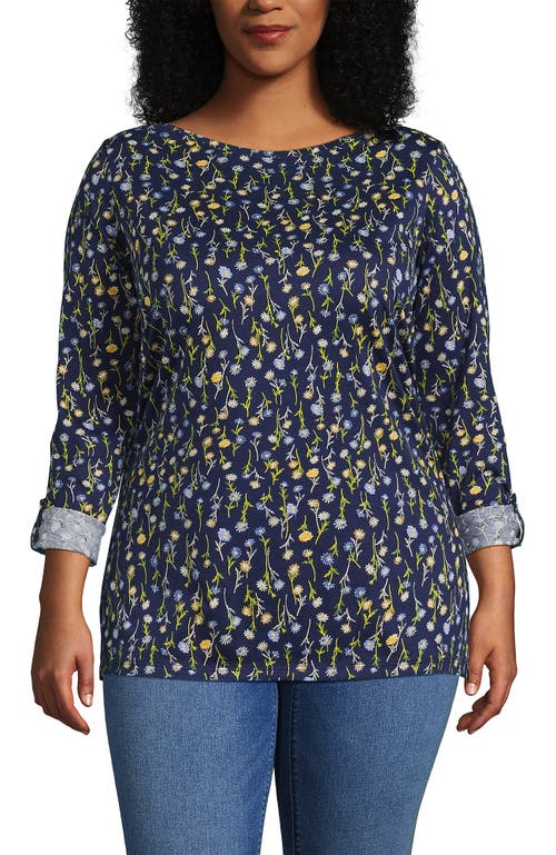 Lands' End Supima Cotton Adjustable 3/4 Sleeve Boatneck Tunic In Blue