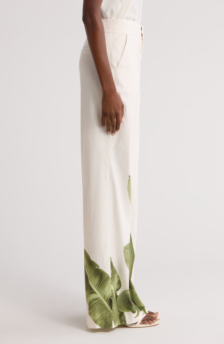 Alice + Olivia Dylan Placed Palm Leaf Print Wide Leg Linen Blend Pants, Alternate, color, 
