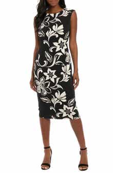 London Times Floral Sleeveless Midi Sheath Dress