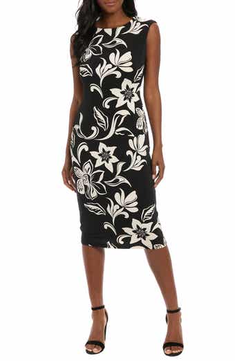 London Times Floral Sleeveless Midi Sheath Dress