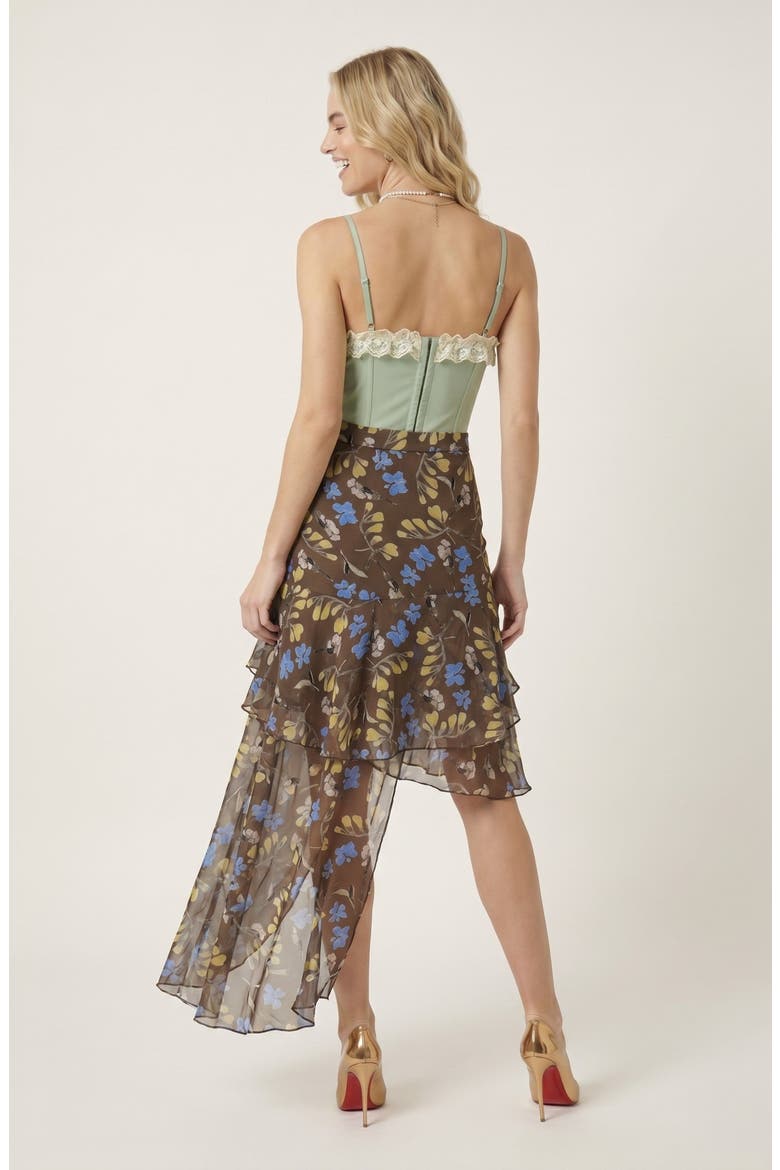 Asymmetric Floral Midi Skirt, Alternate, color, Brown Floral