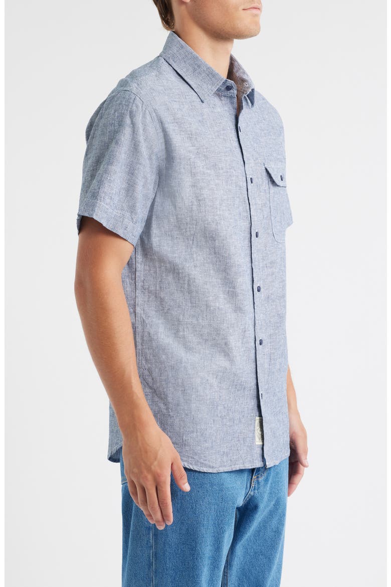 Linen & Cotton Button-Up Work Shirt, Alternate, color, TICKING CLOTH