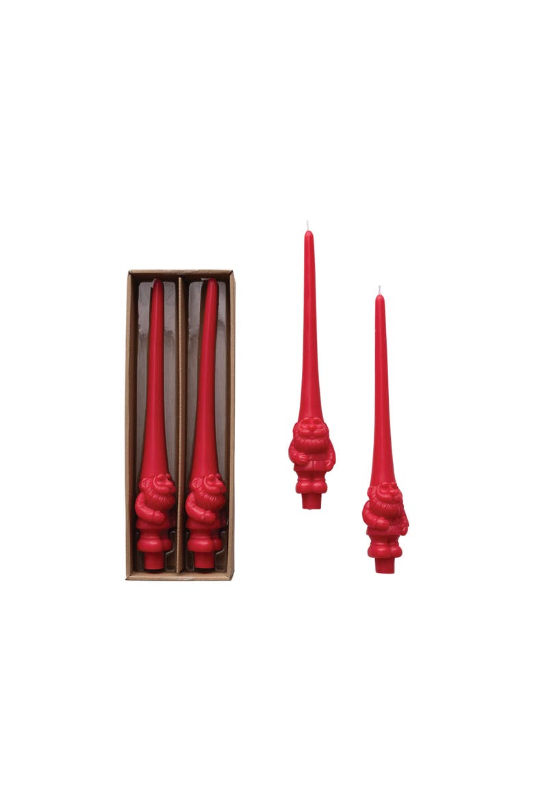 Enchanted Gnome Taper Candles, Red, Set of 2, Main, color, Red