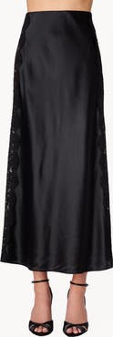 CAMI NYC Darcel Lace Detail High Waist Silk Midi Skirt