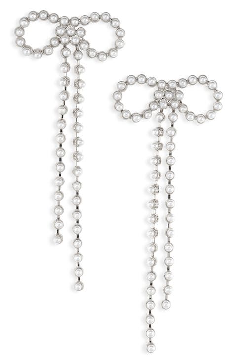 Micro Faux Pearl Bow Drop Earrings