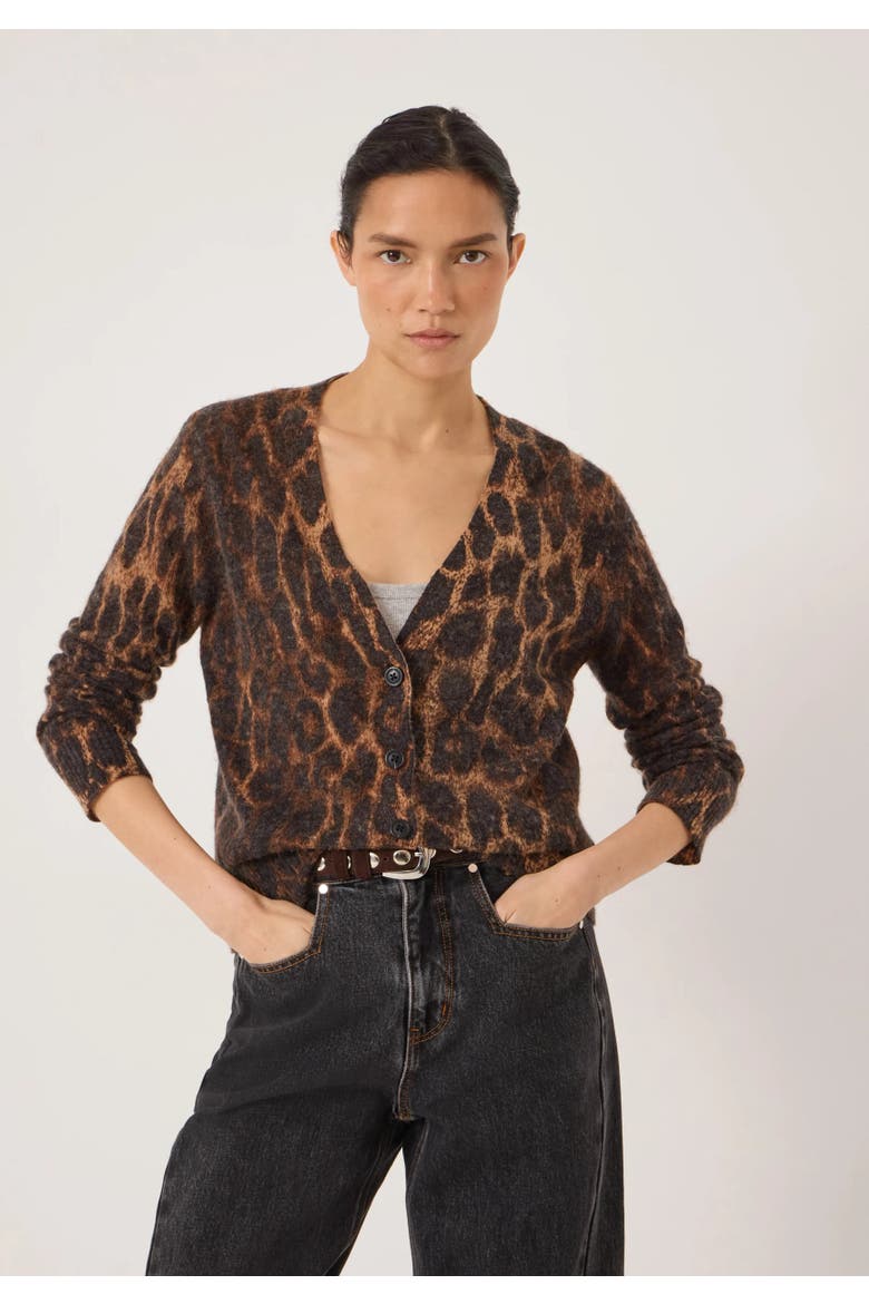 Cynthia Leopard Print Knitted Cardigan, Main, color, Trans Neutral Leopard Brown