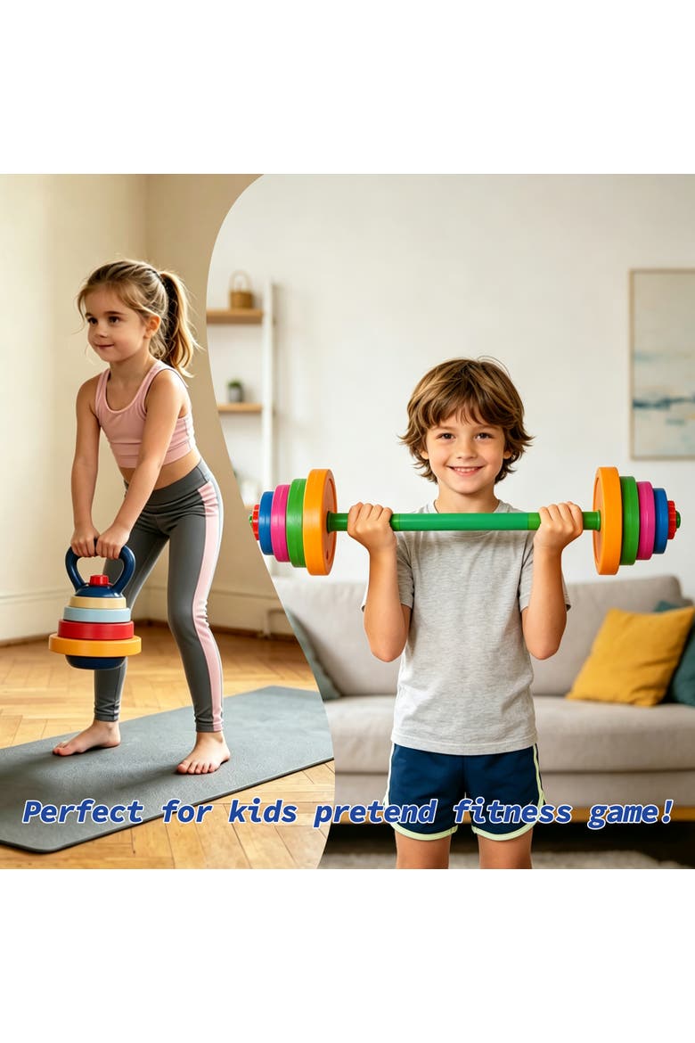 Kids Barbell & Kettlebell Weight Set Toy Fitness Equipment, Alternate, color, Multicolored