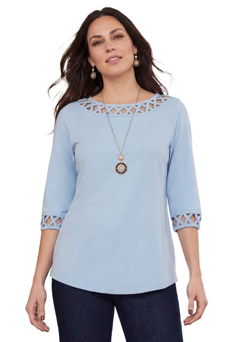 Stretch Cotton Lattice Boatneck Tunic (Plus)