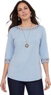 Jessica London Stretch Cotton Lattice Boatneck Tunic