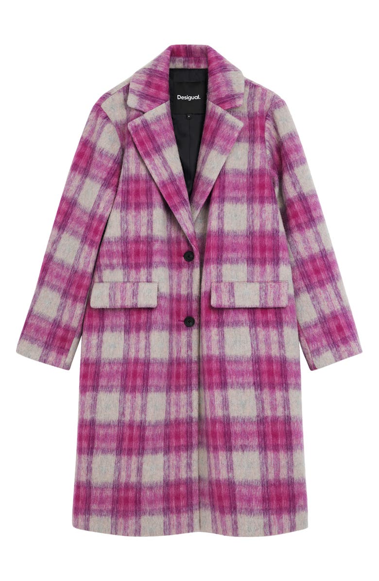 Desigual Cuadro Plaid Coat, Alternate, color, Pink