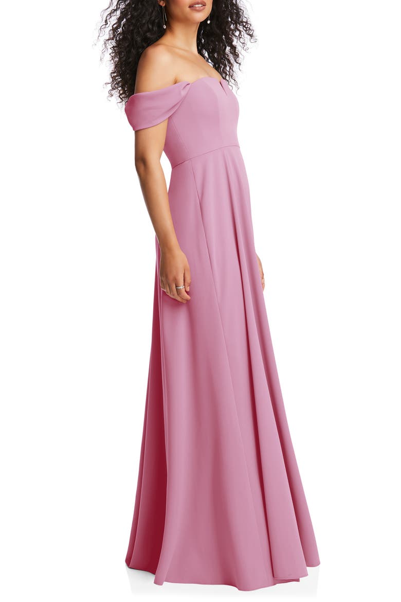 Off the Shoulder Crepe Gown, Alternate, color, POWDER PINK