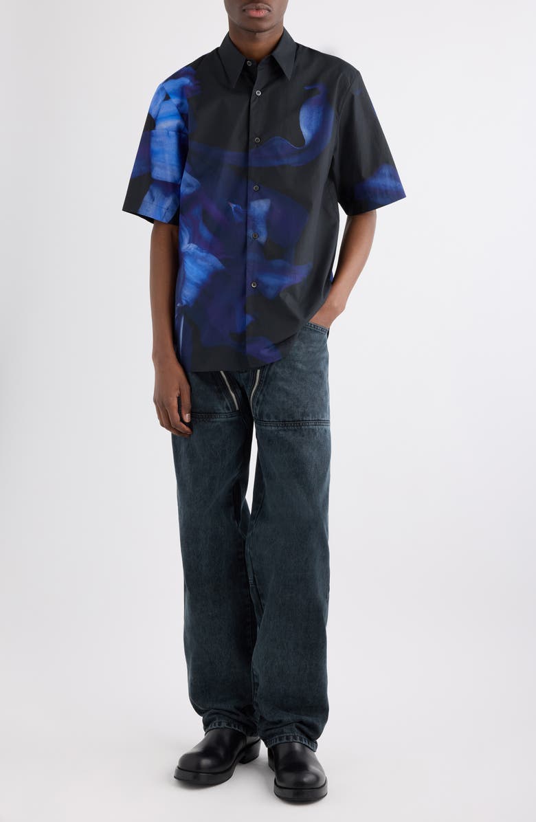 Dries Van Noten Clasen Floral Cotton Poplin Sleeve Silk Button-Up Shirt, Alternate, color, Black