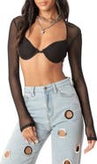 EDIKTED Lin Mesh Long Sleeve Bra Top