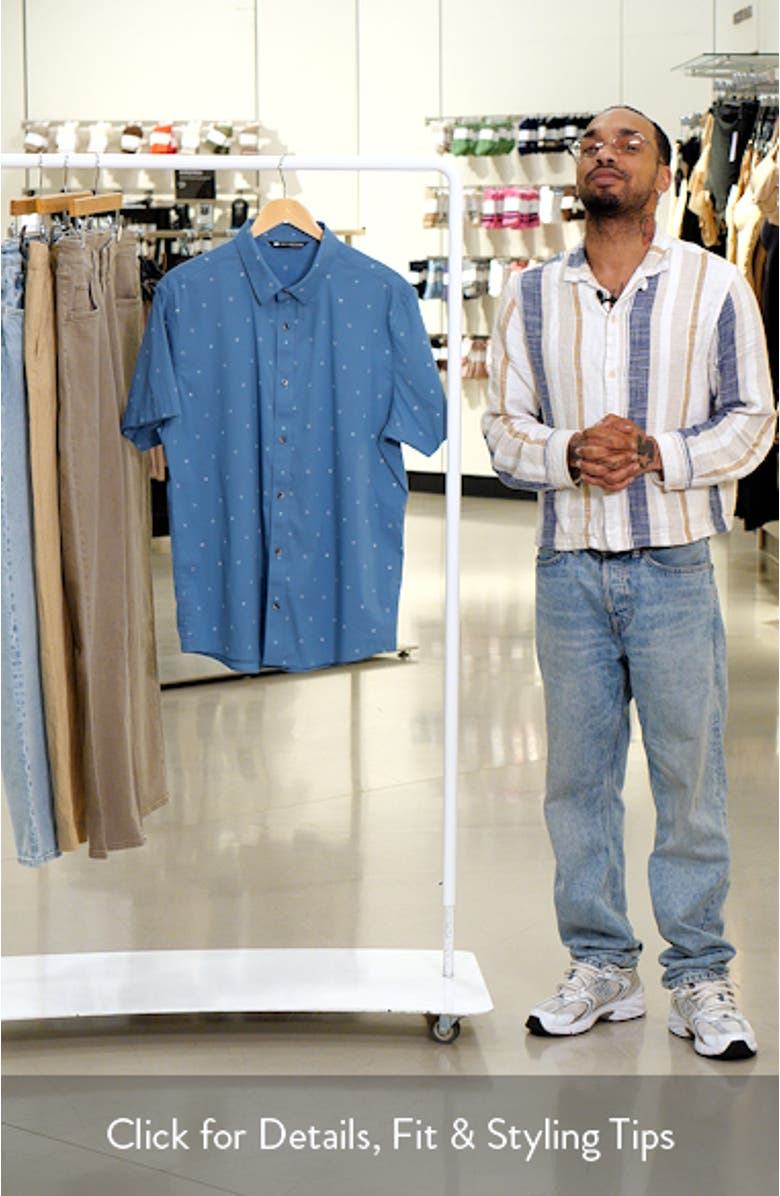 Per Aspera Mixed Medallion Short Sleeve Stretch Button-Up Shirt, sales video thumbnail